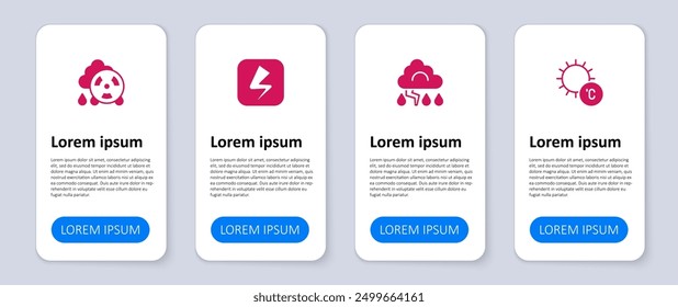 Set Sun, Cloud and lightning, Lightning bolt and Acid rain radioactive cloud. Business infographic template. Vector