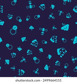 Set Sun, Cloud and lightning, Satellite and Acid rain radioactive cloud on seamless pattern. Vector