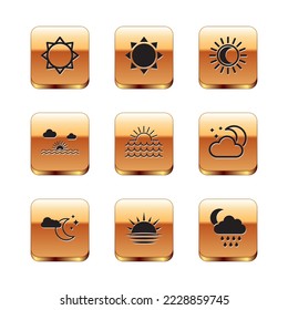 Set Sun, Cloud with moon and stars, Sunset, Eclipse of the sun, rain and icon. Vector