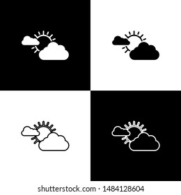 Set Sun and cloud weather icon isolated on black and white background.  Vector Illustration