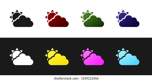 Set Sun and cloud weather icon isolated on black and white background.  Vector Illustration