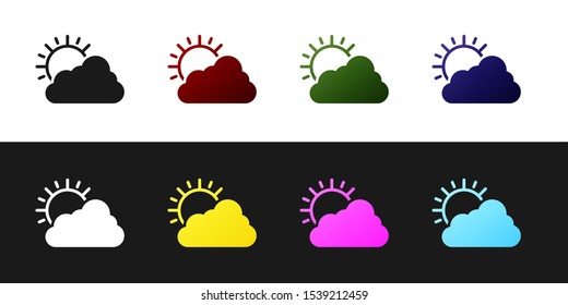 Set Sun and cloud weather icon isolated on black and white background.  Vector Illustration