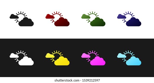 Set Sun and cloud weather icon isolated on black and white background.  Vector Illustration