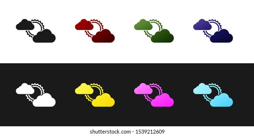 Set Sun and cloud weather icon isolated on black and white background.  Vector Illustration