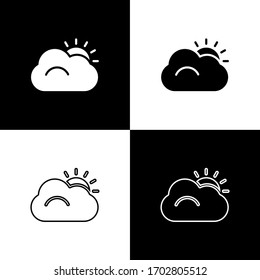 Set Sun and cloud weather icon isolated on black and white background. Vector Illustration