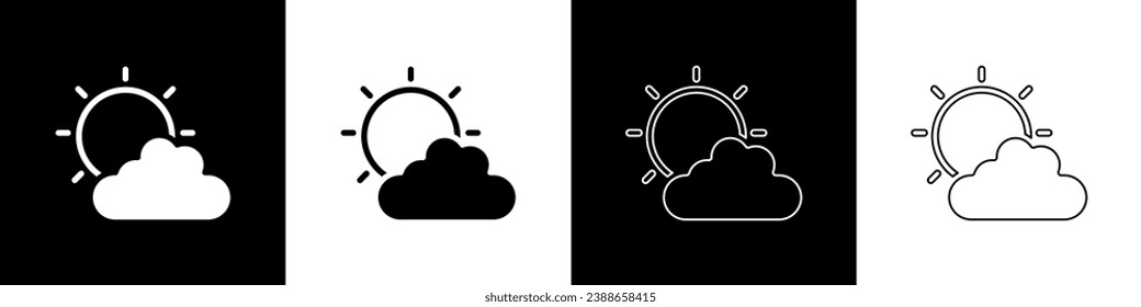 Set Sun and cloud weather icon isolated on black and white background.  Vector