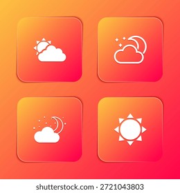 Stellen Sie Sonne und Wolke Wetter, Wolke mit Mondsternen, und Symbol. Vektorgrafik