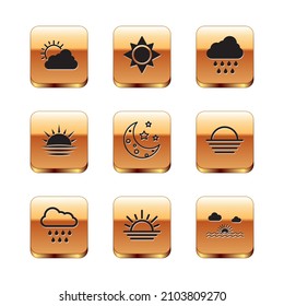 Set Sun and cloud weather, Cloud with rain, Sunset, Moon stars,  and  icon. Vector