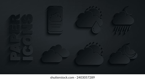 Set Sun and cloud weather, Cloud with rain moon, sun and Weather forecast icon. Vector