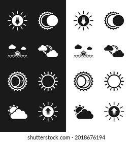Set Sun and cloud weather, Sunset, Eclipse of sun,  and  icon. Vector
