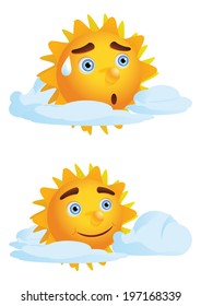 Set of sun with clouds icon on white background.