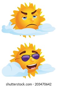 Set of sun with clouds icon on white background.