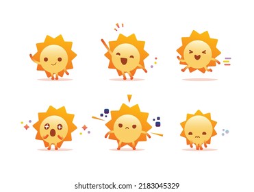 set of sun cute character mascot minimal collection