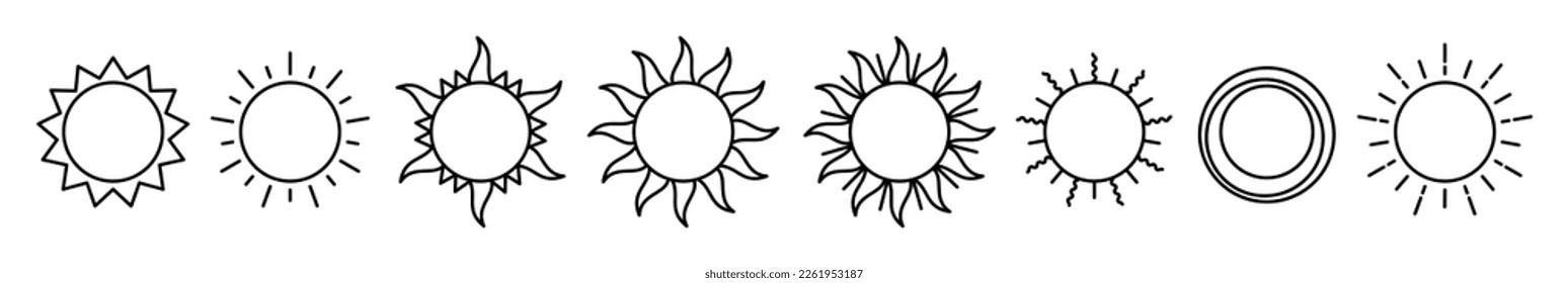 Set of Sun Decoration line shapes, thin line design vector illustration