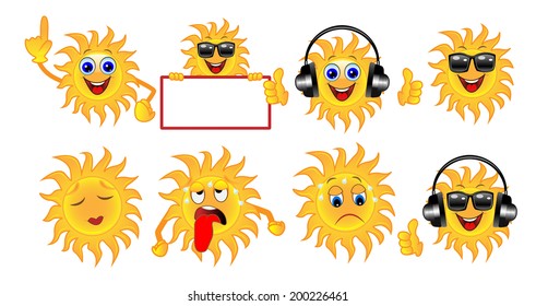 set a sun of different emotion, vector illustration