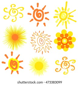 Set of sun drawings