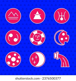Set Sun, Eclipse of the sun, Aquarius zodiac, Full moon, Cancer, Symbol Uranus and Earth element icon. Vector