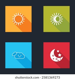 Set Sun, Eclipse of the sun, Cloud and Moon and stars icon. Vector