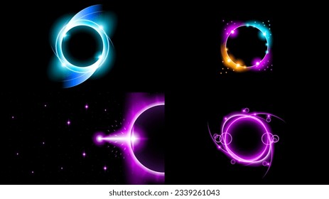 Establecer el color de la colección solar Eclipse solar Incendio fondo oscuro Vector estilo Moon Diseño Espacio Ciencia Luz brillante