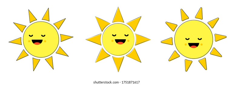 Set sun emotions, characters design template, graphic avatar, app icons, vector illustration