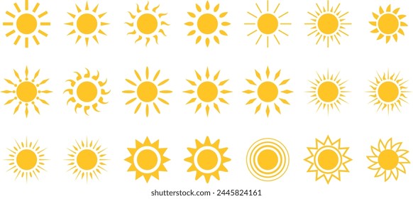 set of sun flat illustrations. collection of sun icons