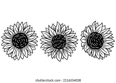 Set of Sun Flower isolated Decorative Beautiful Hand Drawn illustration