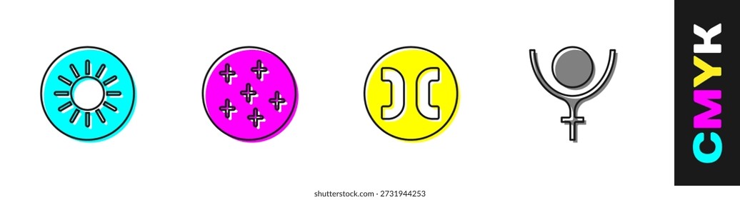 Set Sun, Full moon, Pisces zodiac and Symbol Pluto icon. Vector