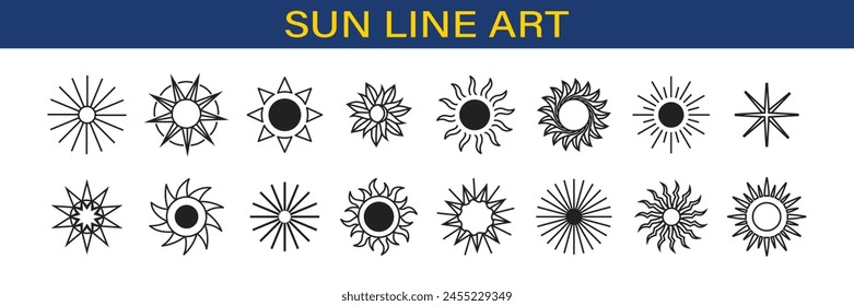 Conjunto de iconos de sol. Logotipo de sol. Vector.