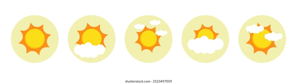 Definir ícone do sol, ícone plano do sol de brilho. Eps vetorial