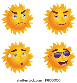 Set of sun icon with different emotions on white background.