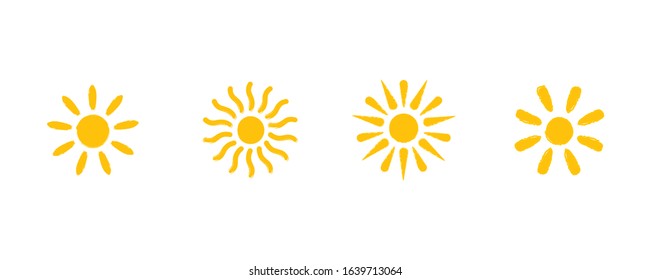 Set of sun icon in flat style. Summer yellow sun on white background. Trendy vector summer symbol for website design, web button, mobile app. Template vector illustration. EPS 10.