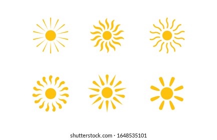 Set of sun icon in flat style. Summer yellow sun on white background. Trendy vector summer symbol for website design, web button, mobile app. Template vector illustration. EPS 10.