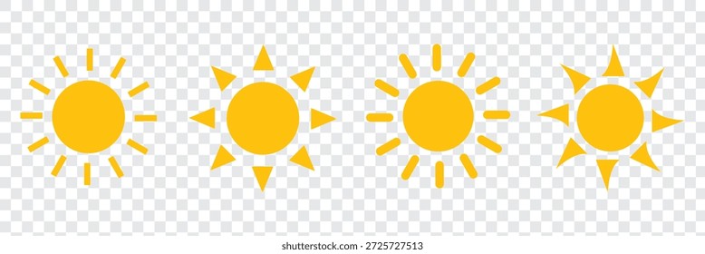 Set of sun icon. Sun icons vector isolated on white background. Vector flat design. Collection of sun stars for use in as logo or weather icon. sunset collection, summer, sunlight stock vector