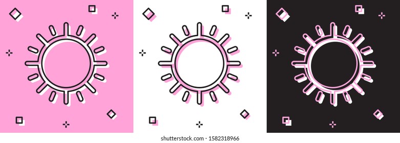 Set Sun icon isolated on pink and white, black background.  Vector Illustration
