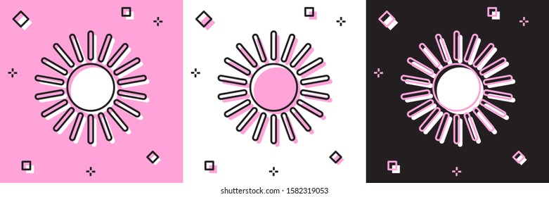 Set Sun icon isolated on pink and white, black background.  Vector Illustration