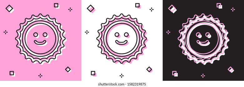 Set Sun icon isolated on pink and white, black background.  Vector Illustration