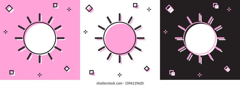Set Sun icon isolated on pink and white, black background.  Vector Illustration