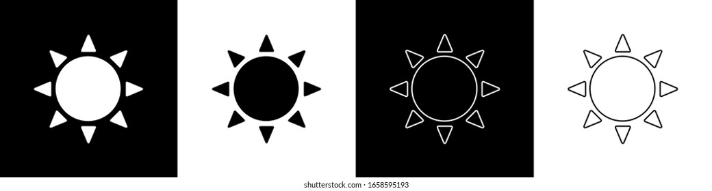 Set Sun icon isolated on black and white background. Summer symbol. Good sunny day.  Vector Illustration