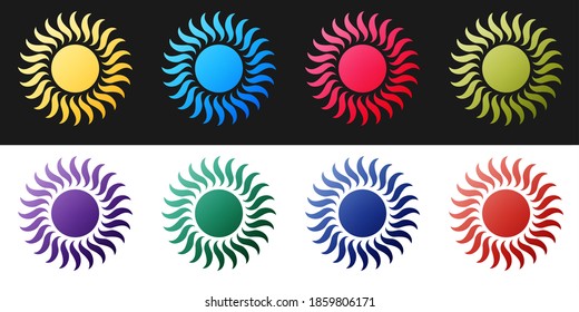 Set Sun icon isolated on black and white background. Vector.
