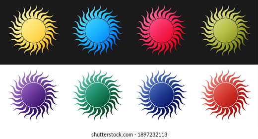 Set Sun icon isolated on black and white background. Vector.