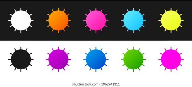 Set Sun icon isolated on black and white background. Summer symbol. Good sunny day.  Vector