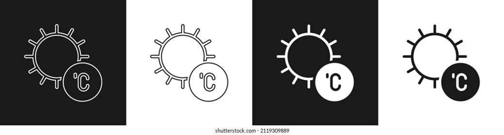 Set Sun icon isolated on black and white background.  Vector