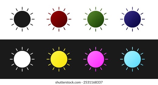 Set Sun icon isolated on black and white background. Summer symbol. Good sunny day.  Vector Illustration