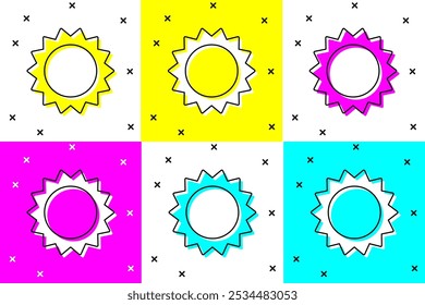 Set Sun icon isolated on color background. Summer symbol. Good sunny day.  Vector Illustration