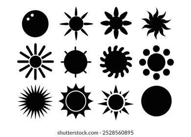 Set of sun icon in silhouette design