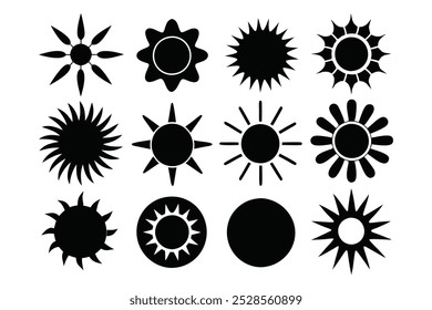 Set of sun icon in silhouette design