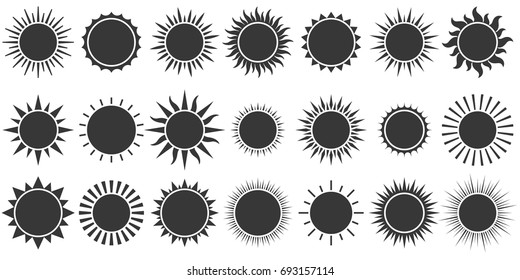 Set of sun icon in silhouette design