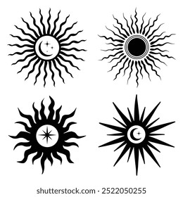 Set of sun icon in silhouette vector design
