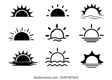 Set of Sun icon. Sunrise and sunset icon. Solar icon. weather sign. Vector illustration