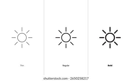 Set of sun icon. thin, regular and bold line icons. brightness icon. sun line vector icon. sunset icon collection